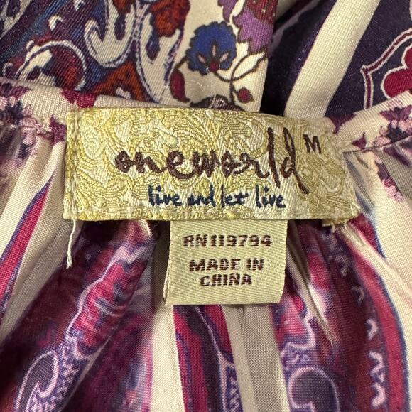 One World Medium Tunic Top Floral Sublimation Stretch Crochet V-Neck Pullover - Picture 6 of 8